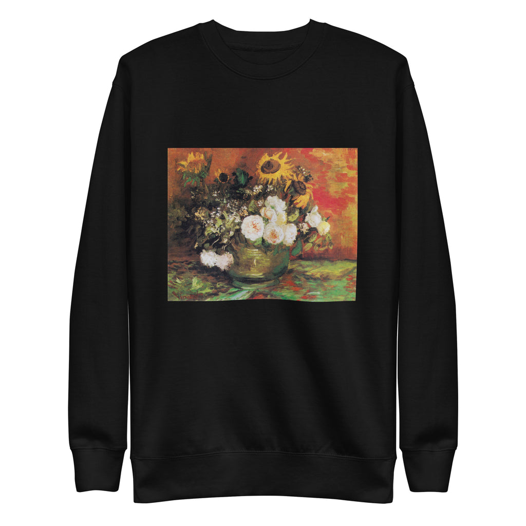 Black Sweater Vincent Van Gogh S Bowl With Sunflowers Roses And Other Flowers Famous Painting Signature