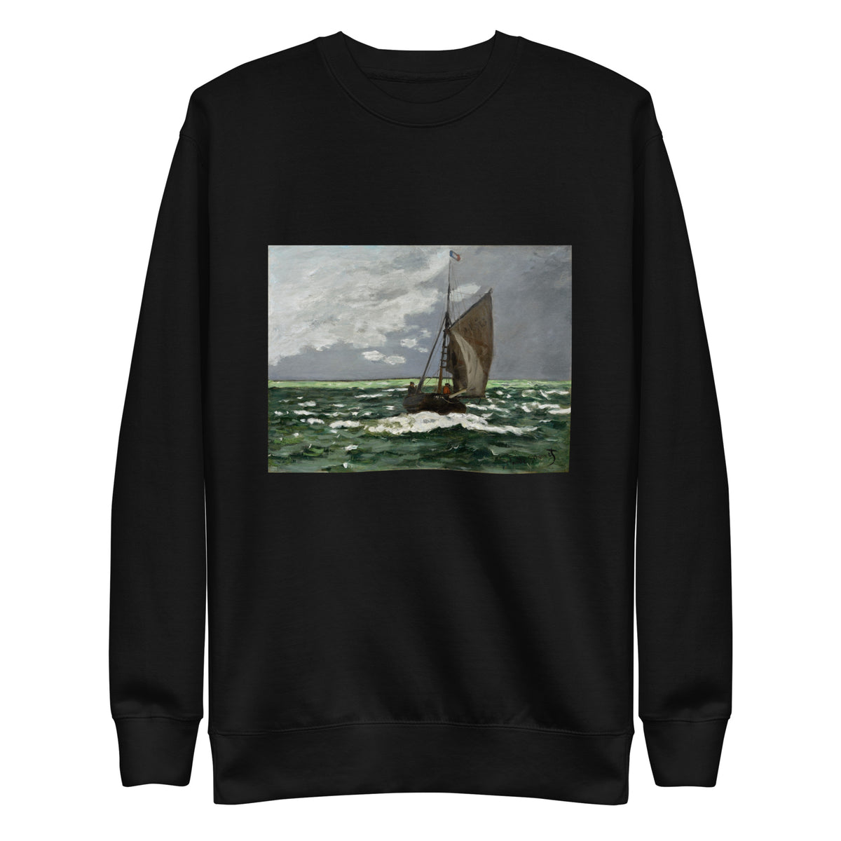 Black Sweater Claude Monet S Seascape Storm Famous Painting Signature