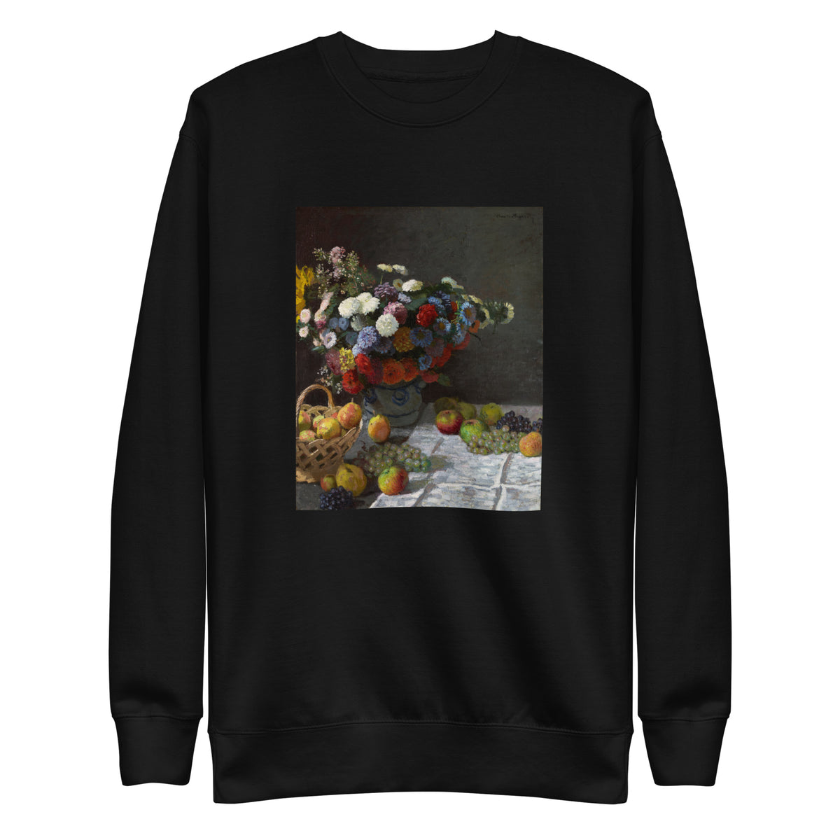 Black Sweater Still Life With Flowers And Fruit Signature