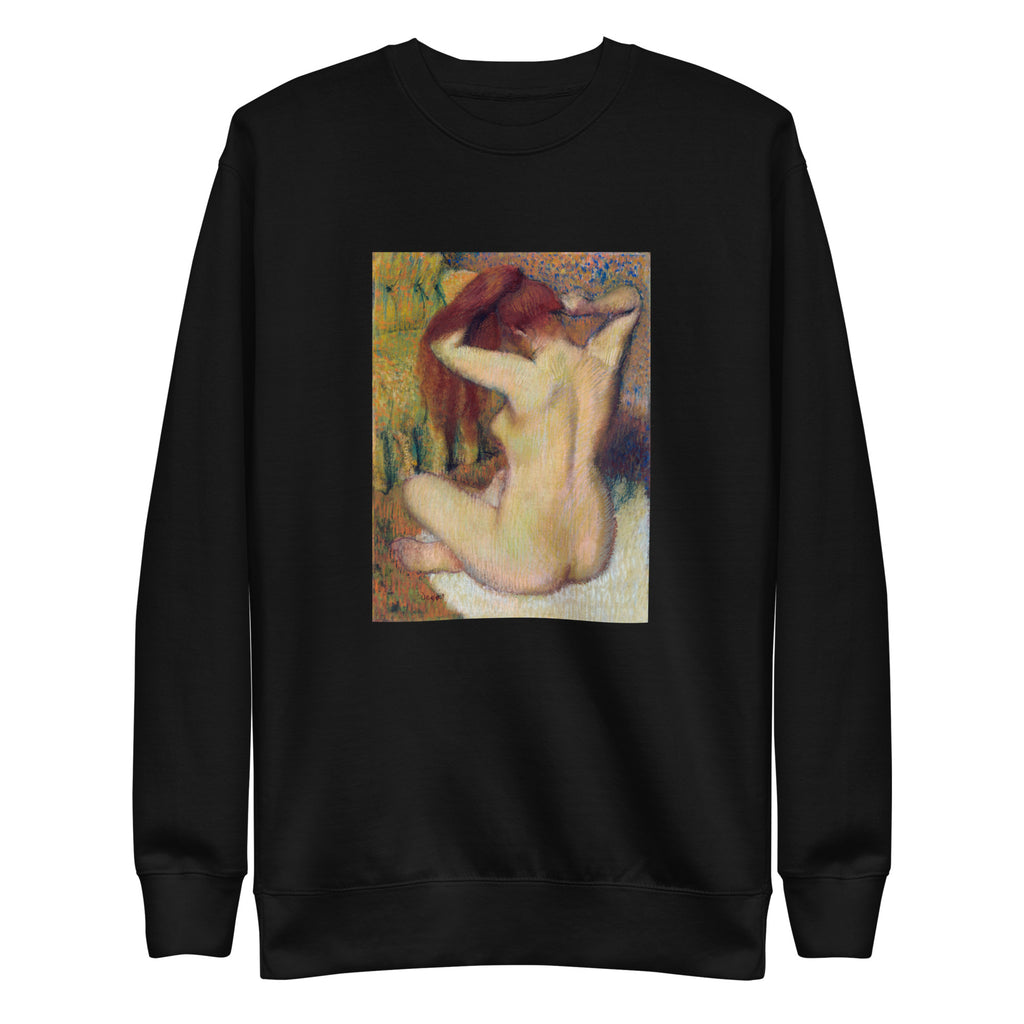 Black Sweater Nude Lady Woman Combing Her Hair Signature