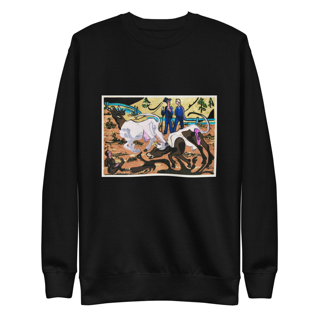 Black Sweater Cows In Spring Print Signature