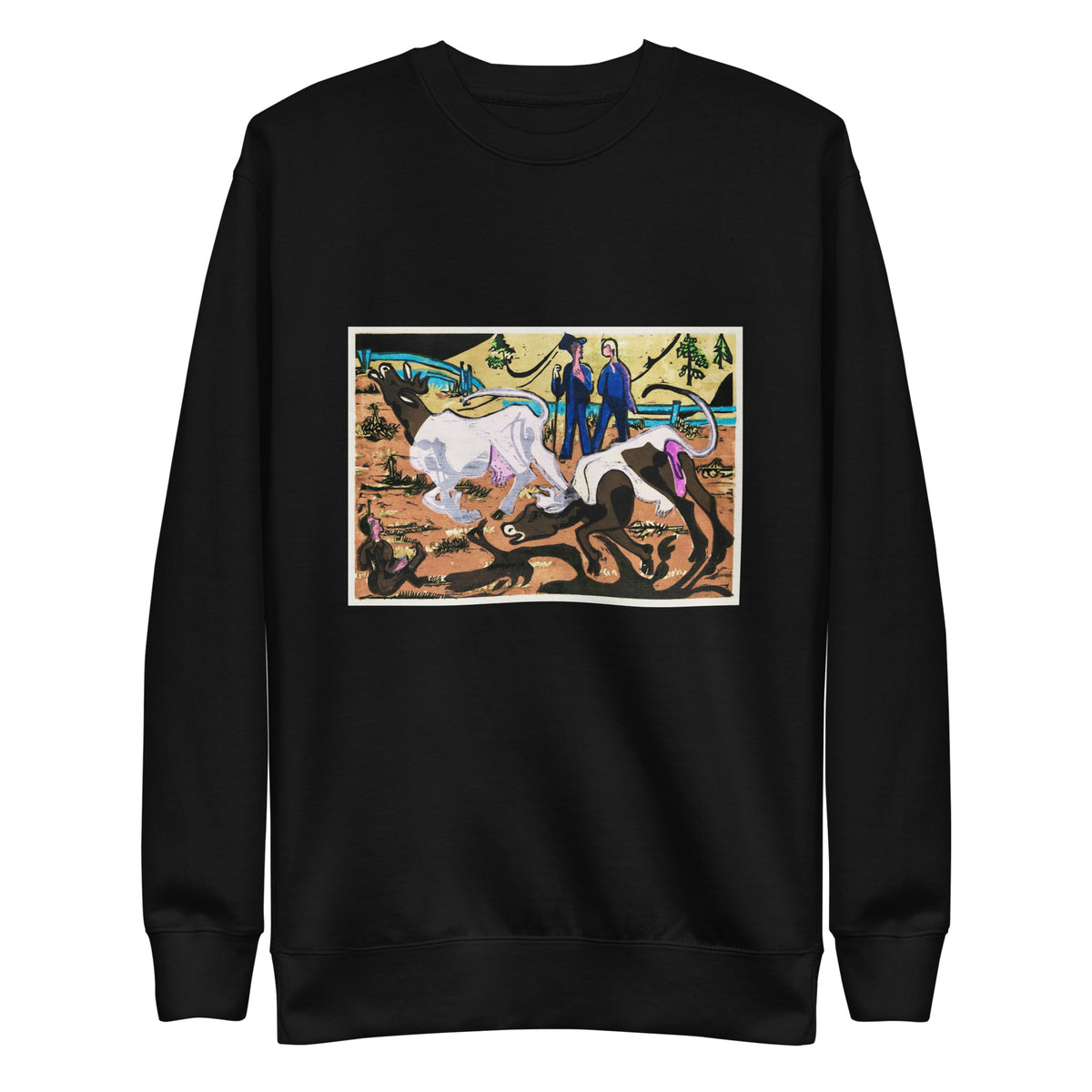 Black Sweater Cows In Spring Print Signature