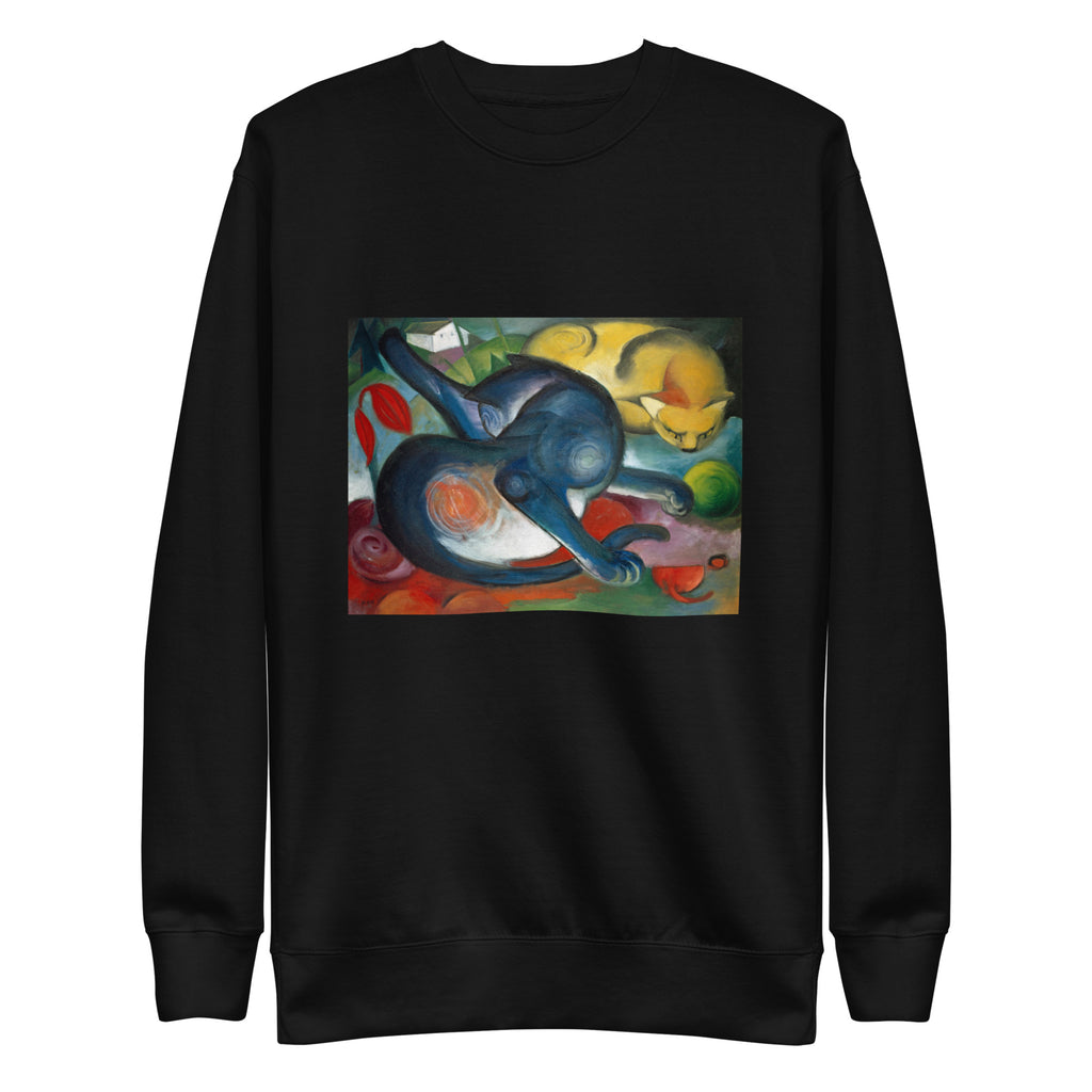 Black Sweater Two Cats Blue And Yellow Signature