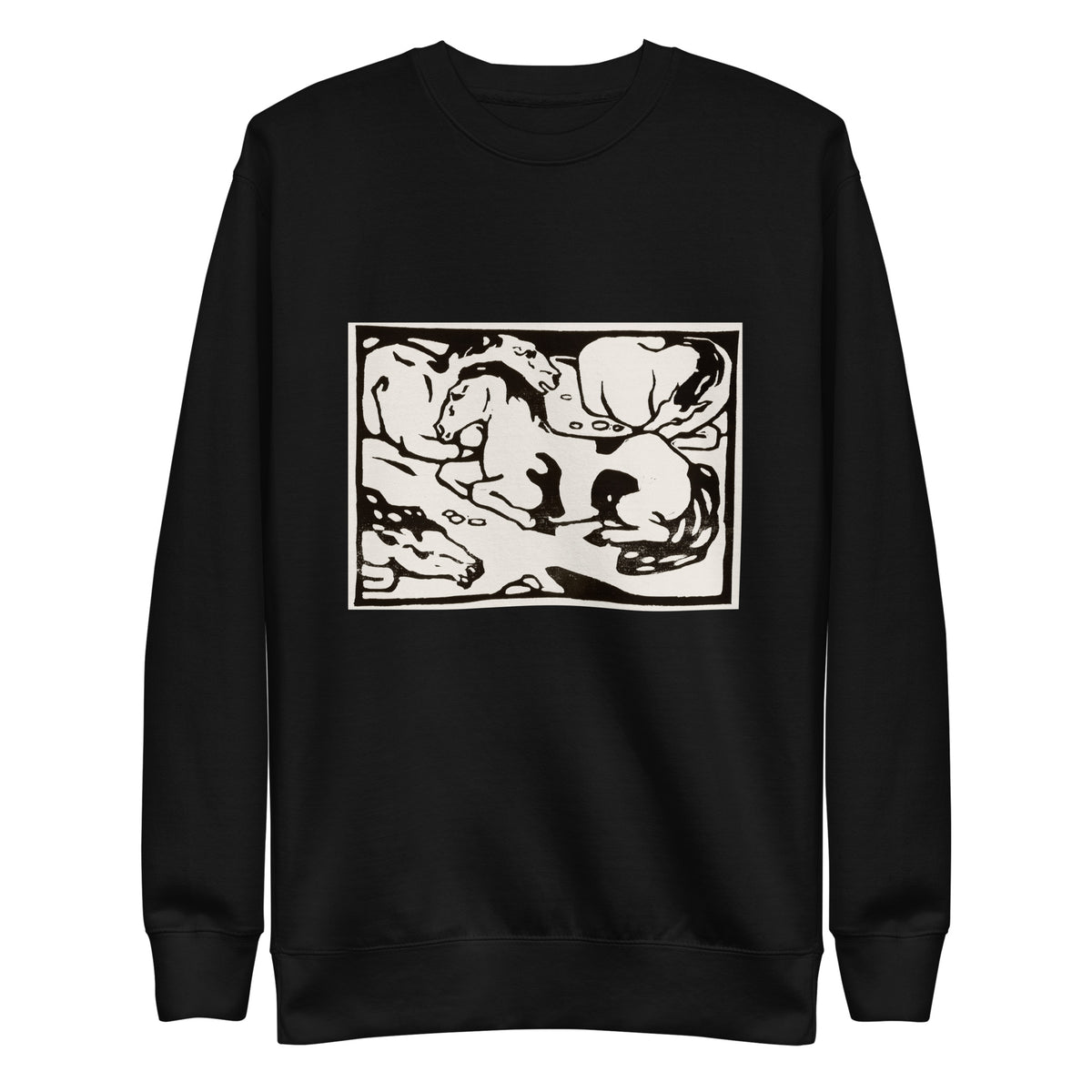 Black Sweater Resting Horses Print Signature