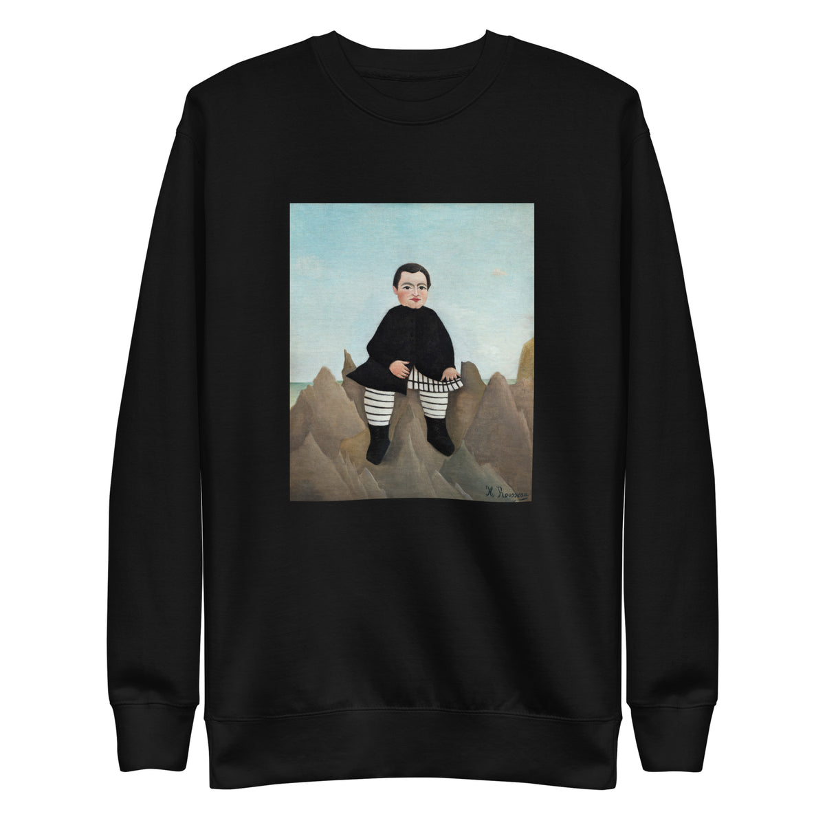 Black Sweater Boy On The Rocks - Henri Rousseau 1895 Signature