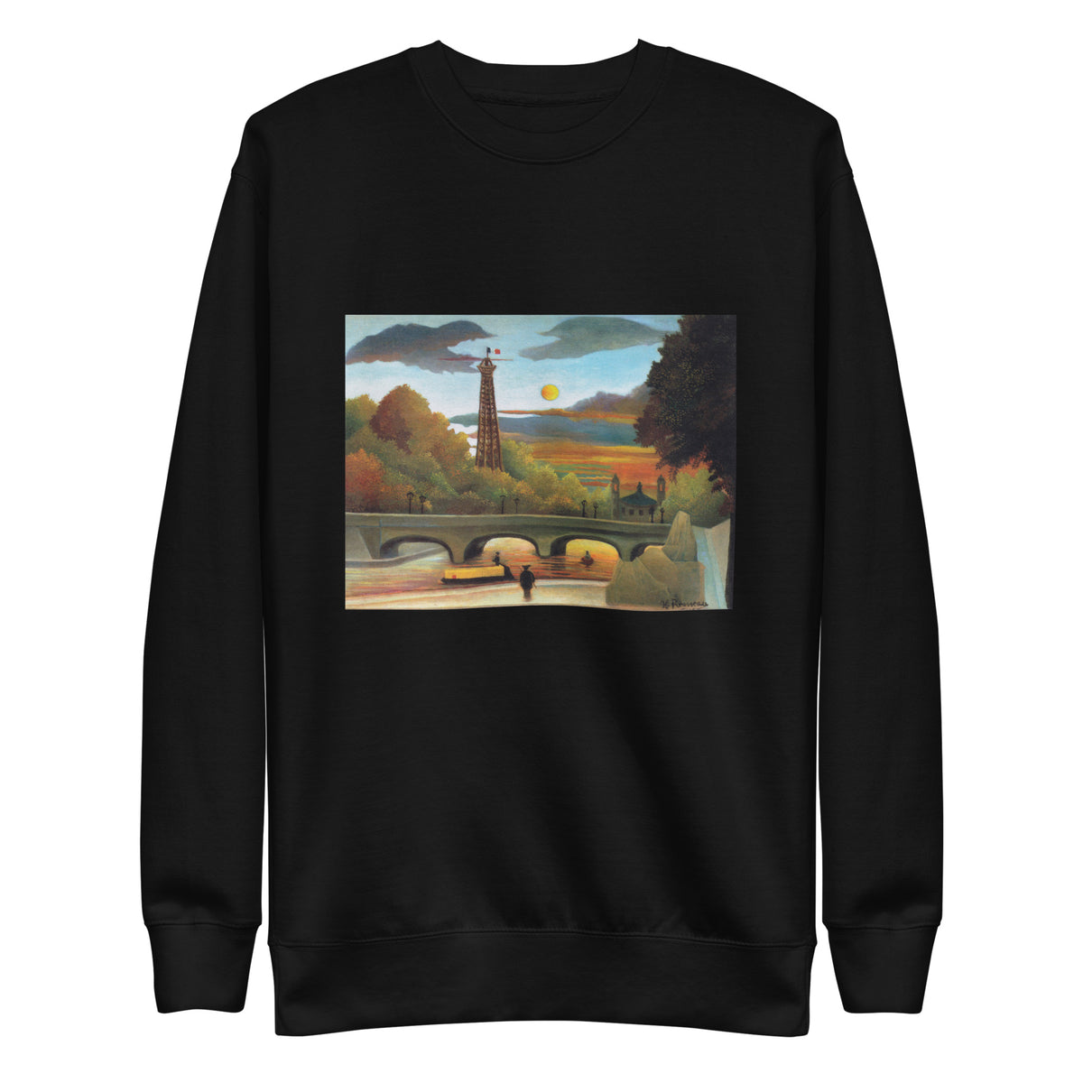 Black Sweater Henri Rousseau Seine And Eiffel-Tower In The Sunset Famous Painting Signature