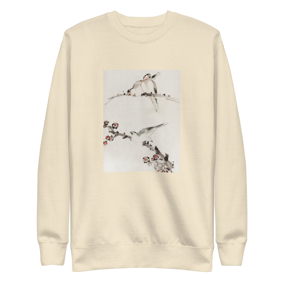 Sweater Three Birds Perched On Branches One With Blossoms - Katsushika Hokusai Published Between 1830 And 1850 An Illustration Of Three Birds Perched On Branches One With Blossoms Signature