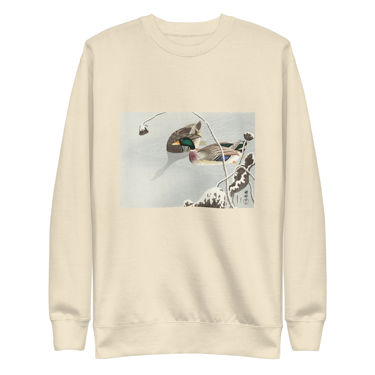 Sweater Two Mallards Near A Snow-Covered Lotus - Ohara Koson 1925 Signature