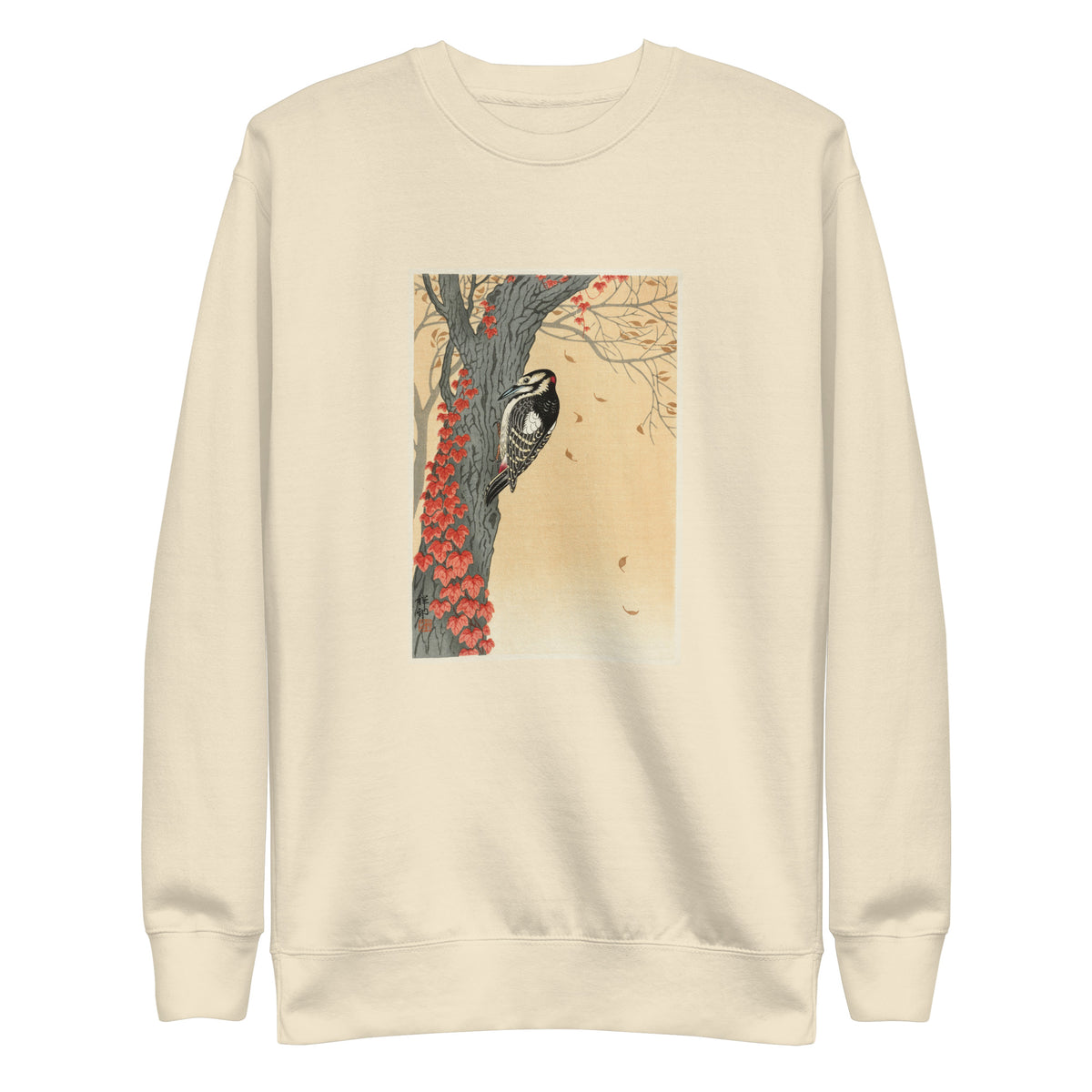 Sweater Great Spotted Woodpecker In Tree With Red Ivy - Ohara Koson 1925 Signature