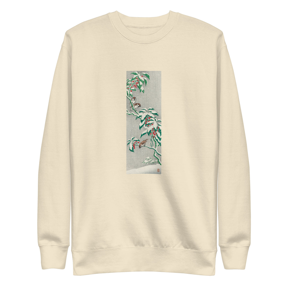 Sweater Sparrows On Snowy Berry Bush Signature