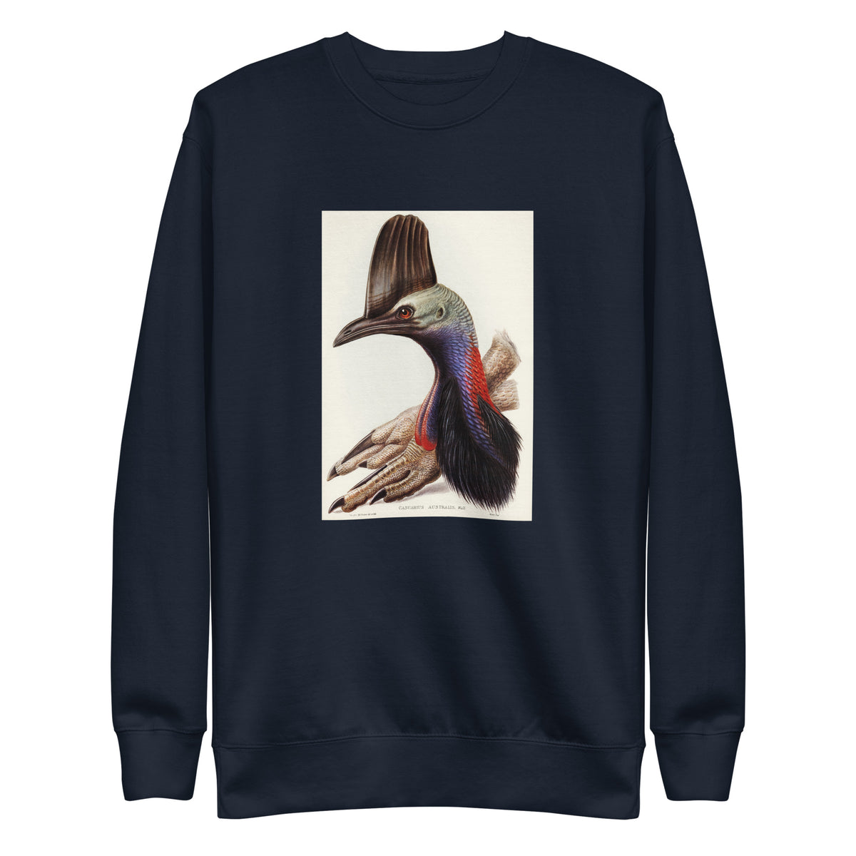 Navy Sweater Australian Cassowary Casuarius Australis Illustrated - Elizabeth Gould 1804 Signature