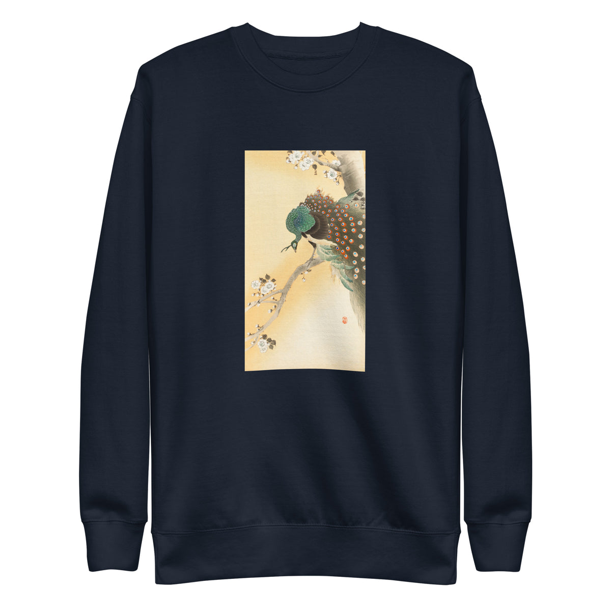 Navy Sweater Peacock On A Cherry Blossom Tree - Ohara Koson 1900 Signature