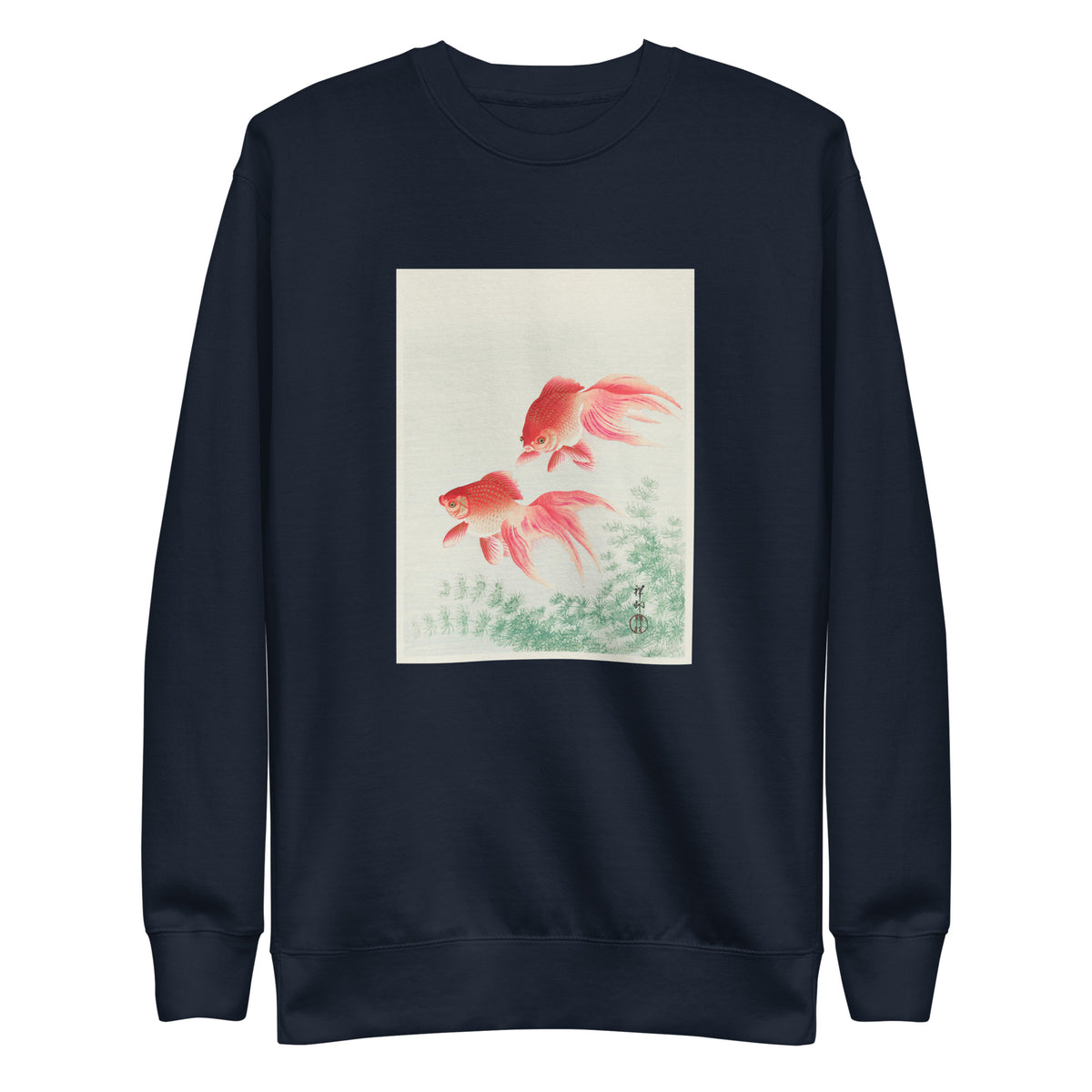 Navy Sweater Two Veil Goldfish - Ohara Koson 1926 Signature