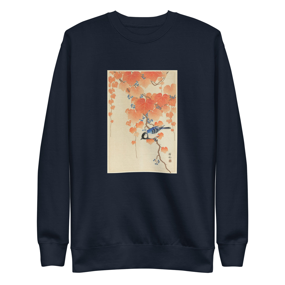 Navy Sweater Great Tit On Paulownia Branch - Ohara Koson 1925 Signature
