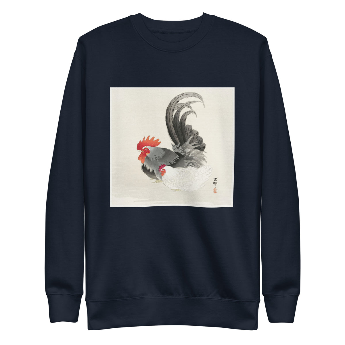 Navy Sweater Chicken And Cock - Ohara Koson 1900 Signature