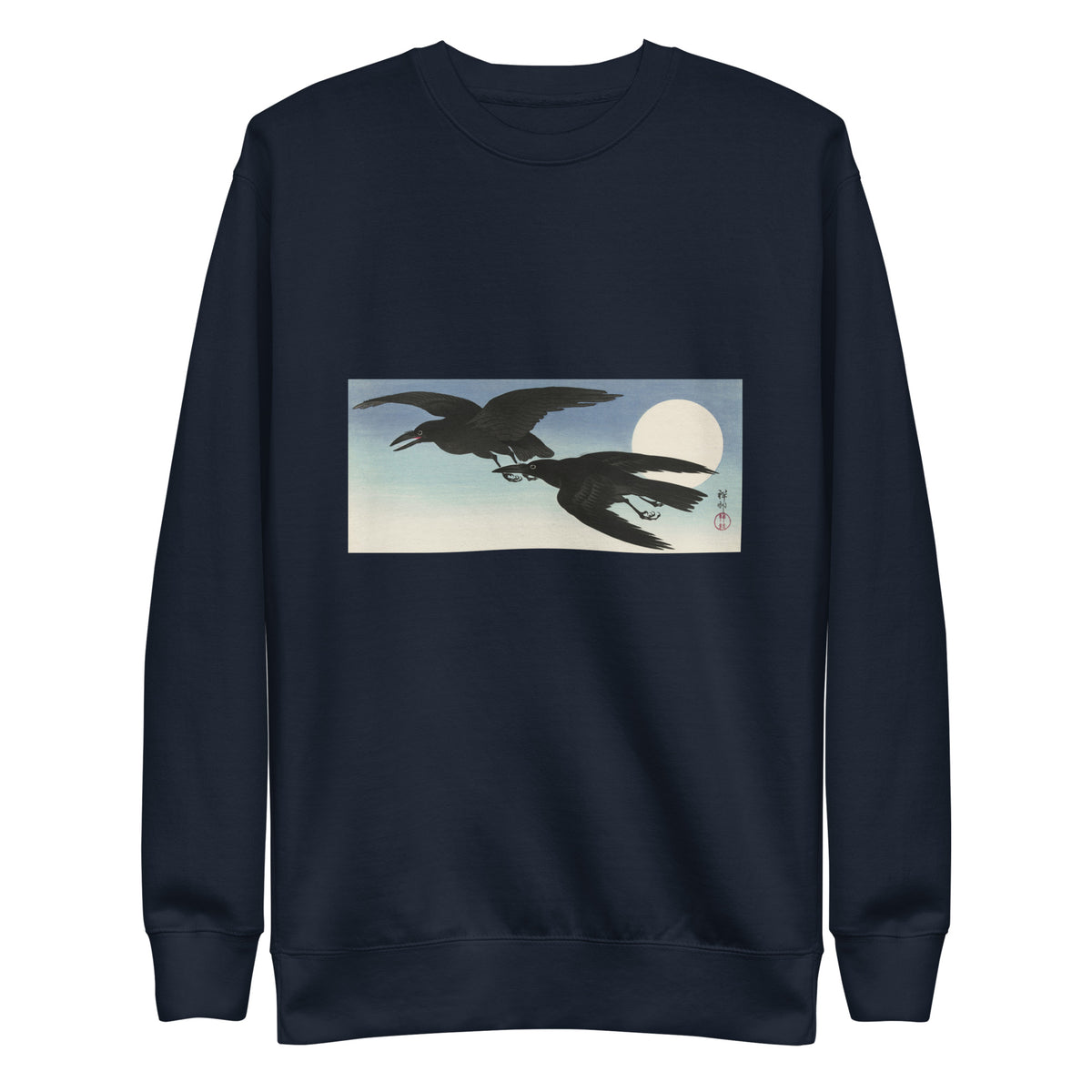 Navy Sweater Crows At Full Moon - Ohara Koson 1925 Signature