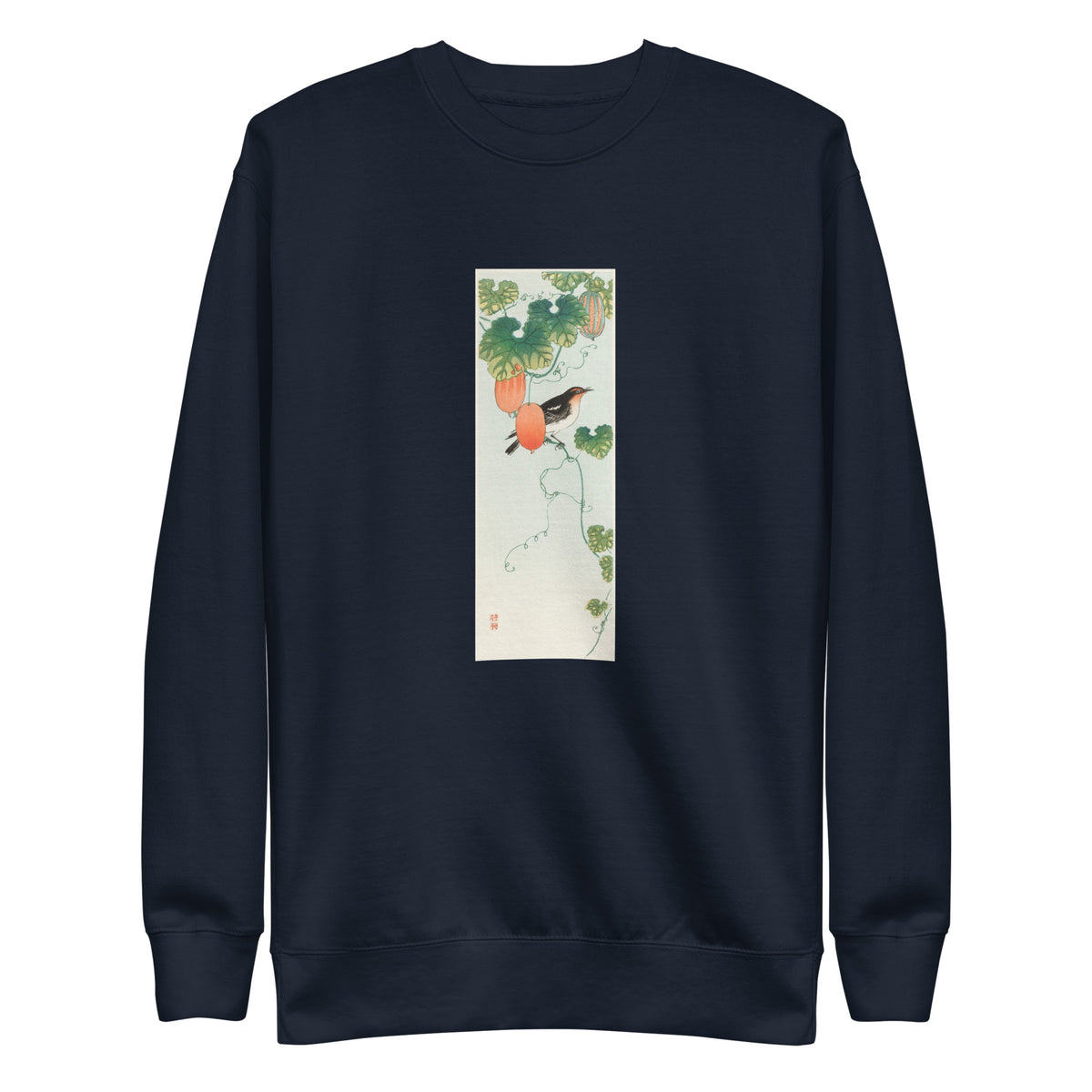 Navy Sweater Songbird In Cucumber Plant - Ohara Koson 1925 Signature