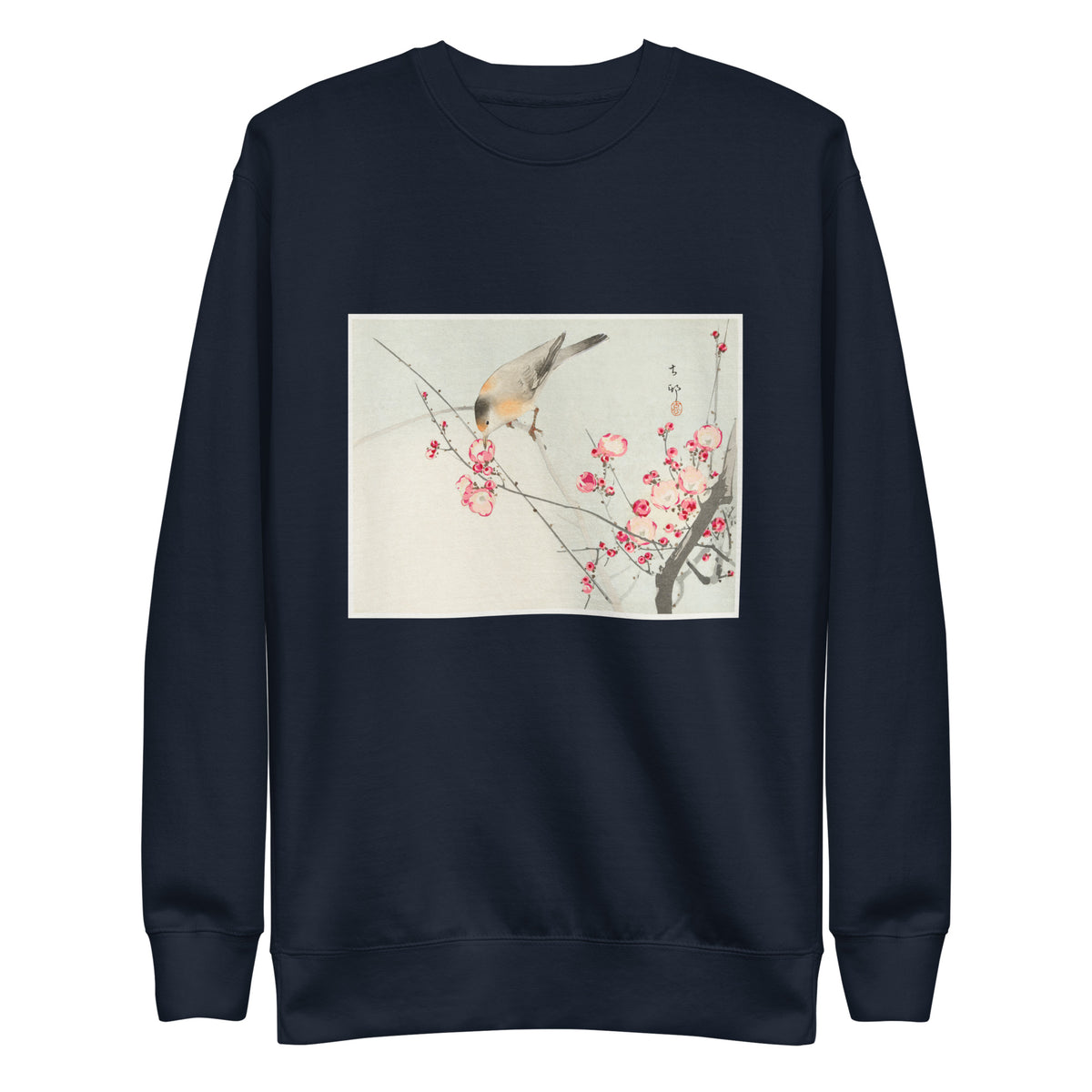 Navy Sweater Songbird On Blossom Branch - Ohara Koson 1900 Signature