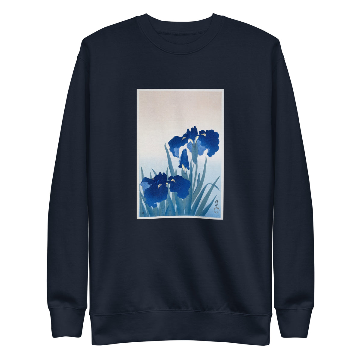 Navy Sweater Iris Flowers - Ohara Koson 1925 Signature