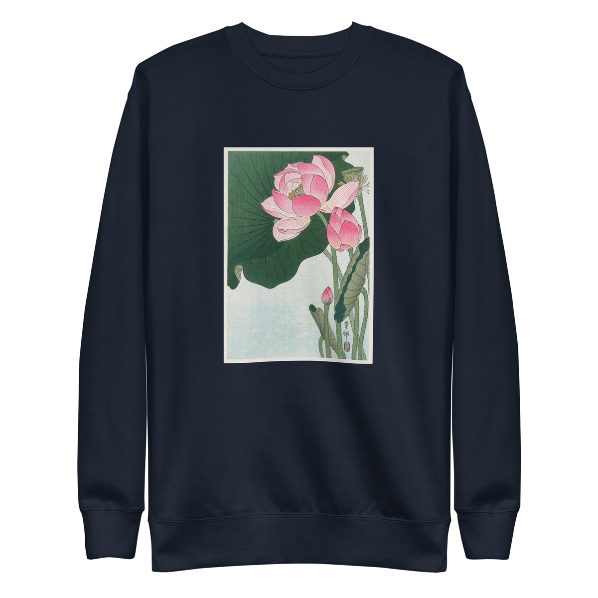 Navy Sweater Blooming Lotus Flowers - Ohara Koson 1920 Signature