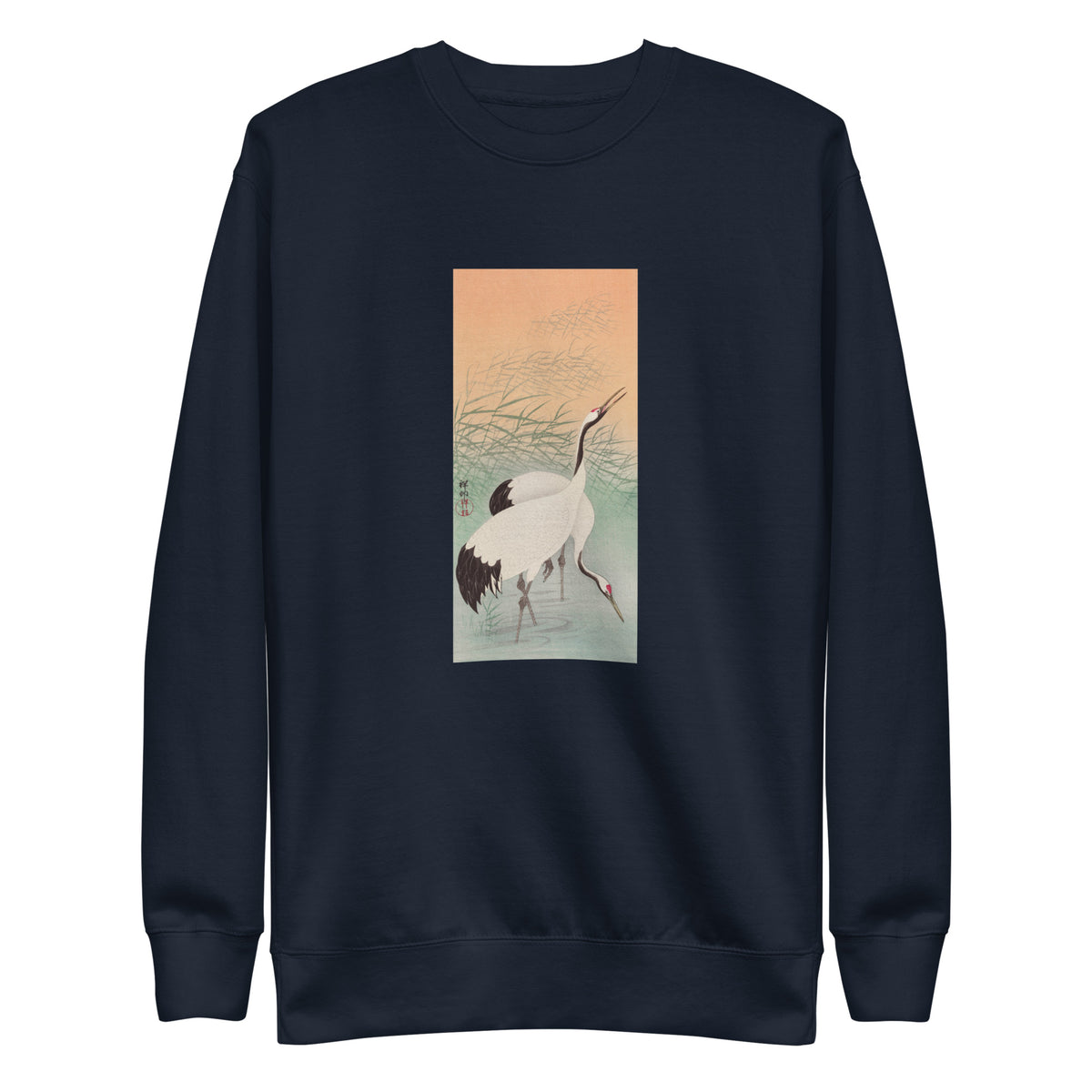 Navy Sweater Two Cranes - Ohara Koson 1925 Signature