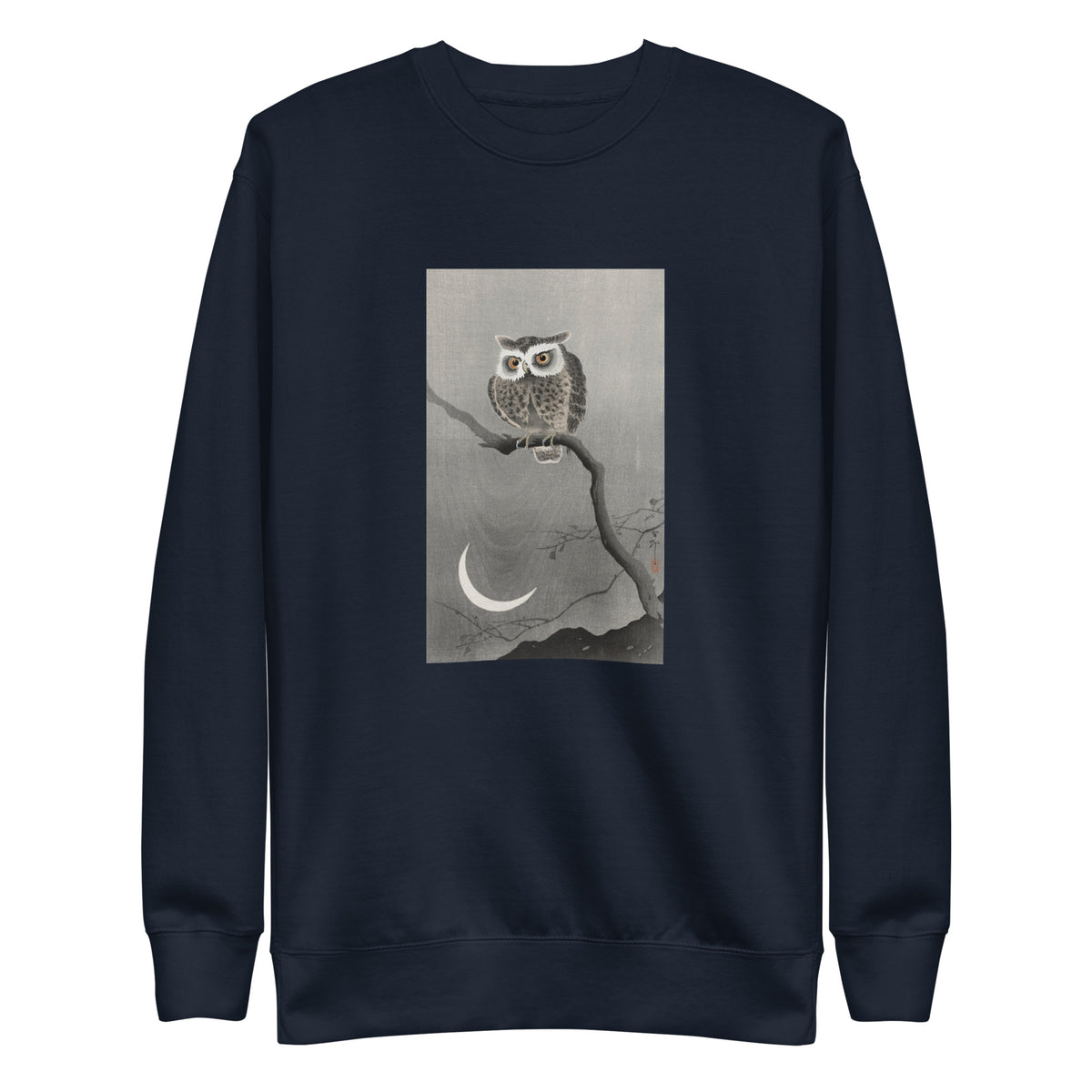 Navy Sweater Long-Eared Owl On Bare Tree Branch - Ohara Koson 1900 Signature
