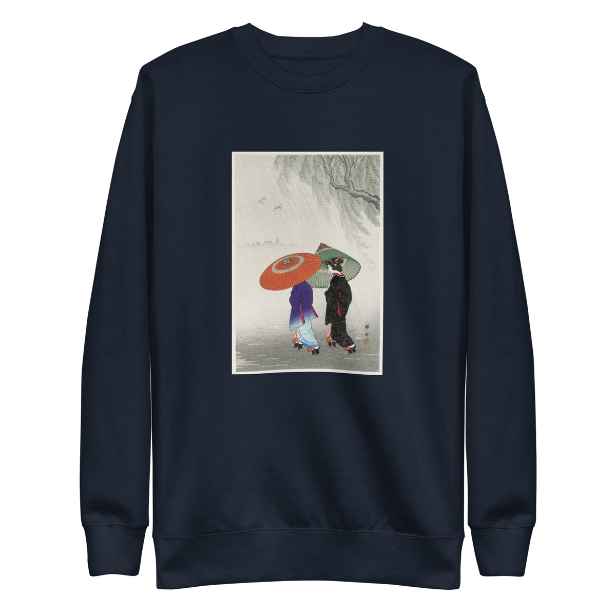 Navy Sweater Two Women In The Rain - Ohara Koson 1925 Signature