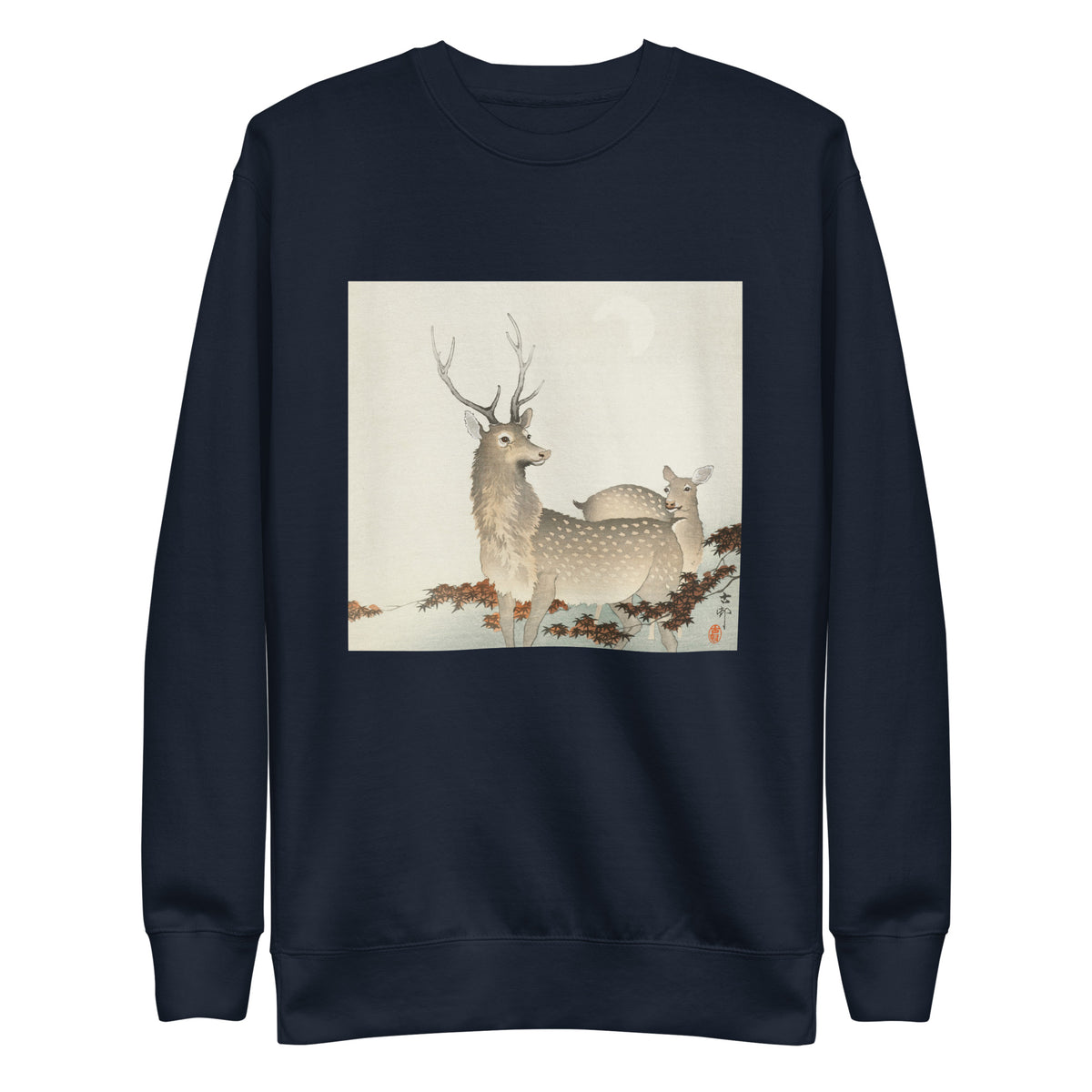 Navy Sweater Couple Of Deers - Ohara Koson 1900 Signature