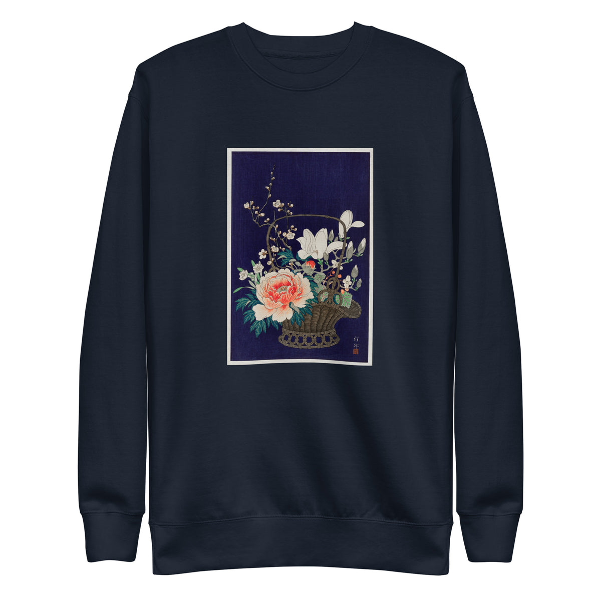 Navy Sweater Bamboo Flower Basket - Ohara Koson 1932 Signature