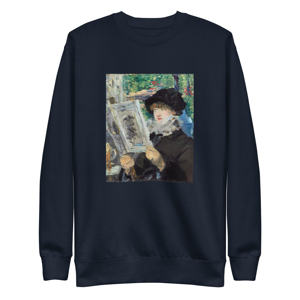 Navy Sweater Woman Reading Painting In High Resolution Signature