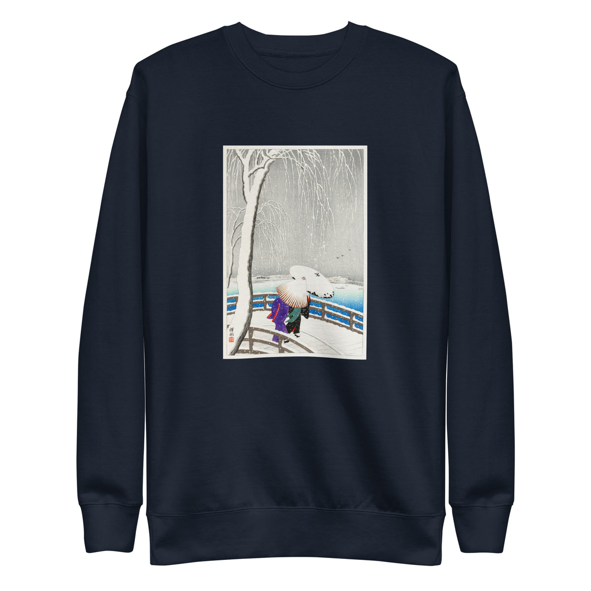 Navy Sweater Two Women In The Snow On Yanagi Bridge - Ohara Koson 1927 Signature