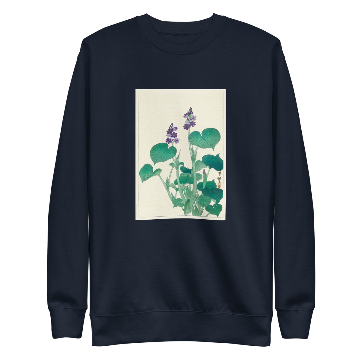 Navy Sweater Blooming Hosta - Ohara Koson 1920 Signature