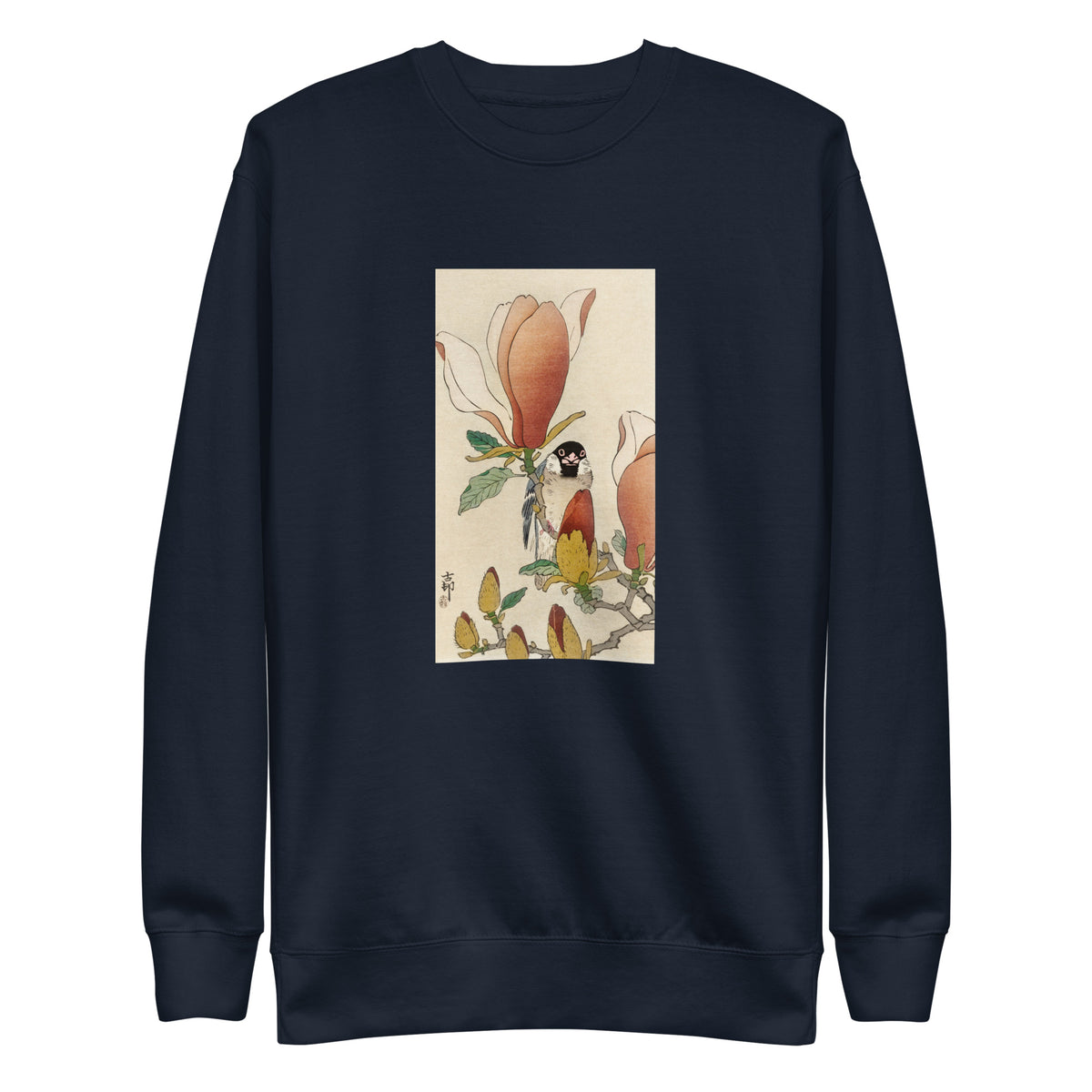 Navy Sweater Sparrow On Blooming Magnolia Branch - Ohara Koson 1900 Signature
