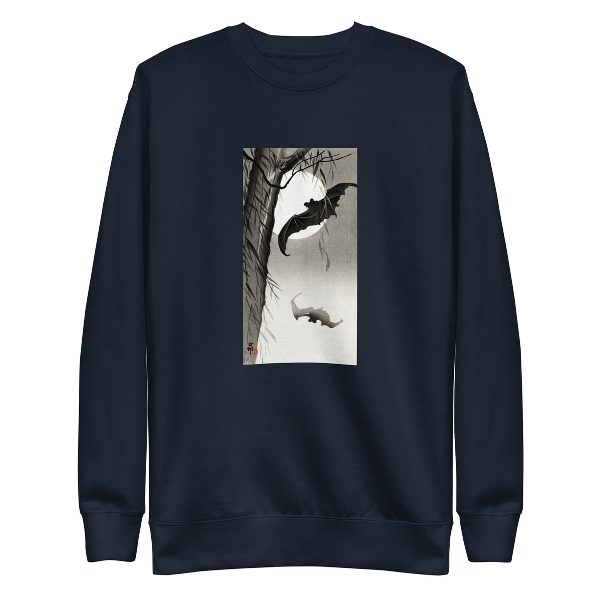 Navy Sweater Bats Under The Full Moon - Ohara Koson 1900 Signature