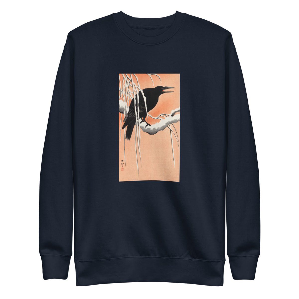 Navy Sweater Crow On Snowy Branch - Ohara Koson 1900 Signature