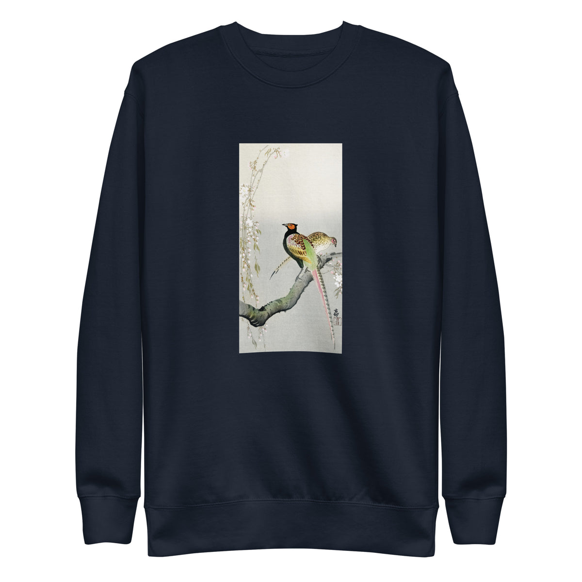 Navy Sweater Couple Pheasants And Cherry Blossom - Ohara Koson 1900 Signature