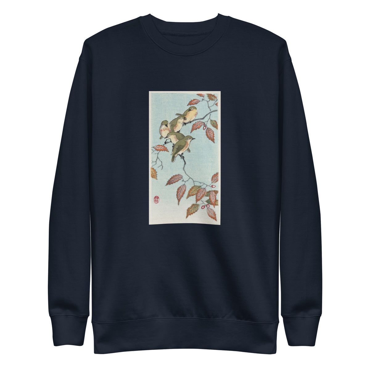 Navy Sweater Birds On A Branch - Ohara Koson 1900 Signature