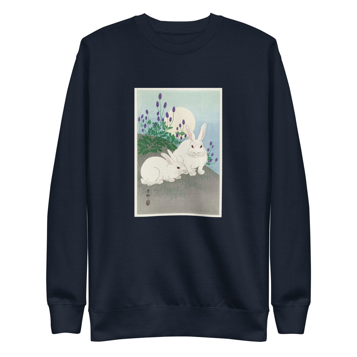Navy Sweater Rabbits At Full Moon - Ohara Koson 1920 Signature
