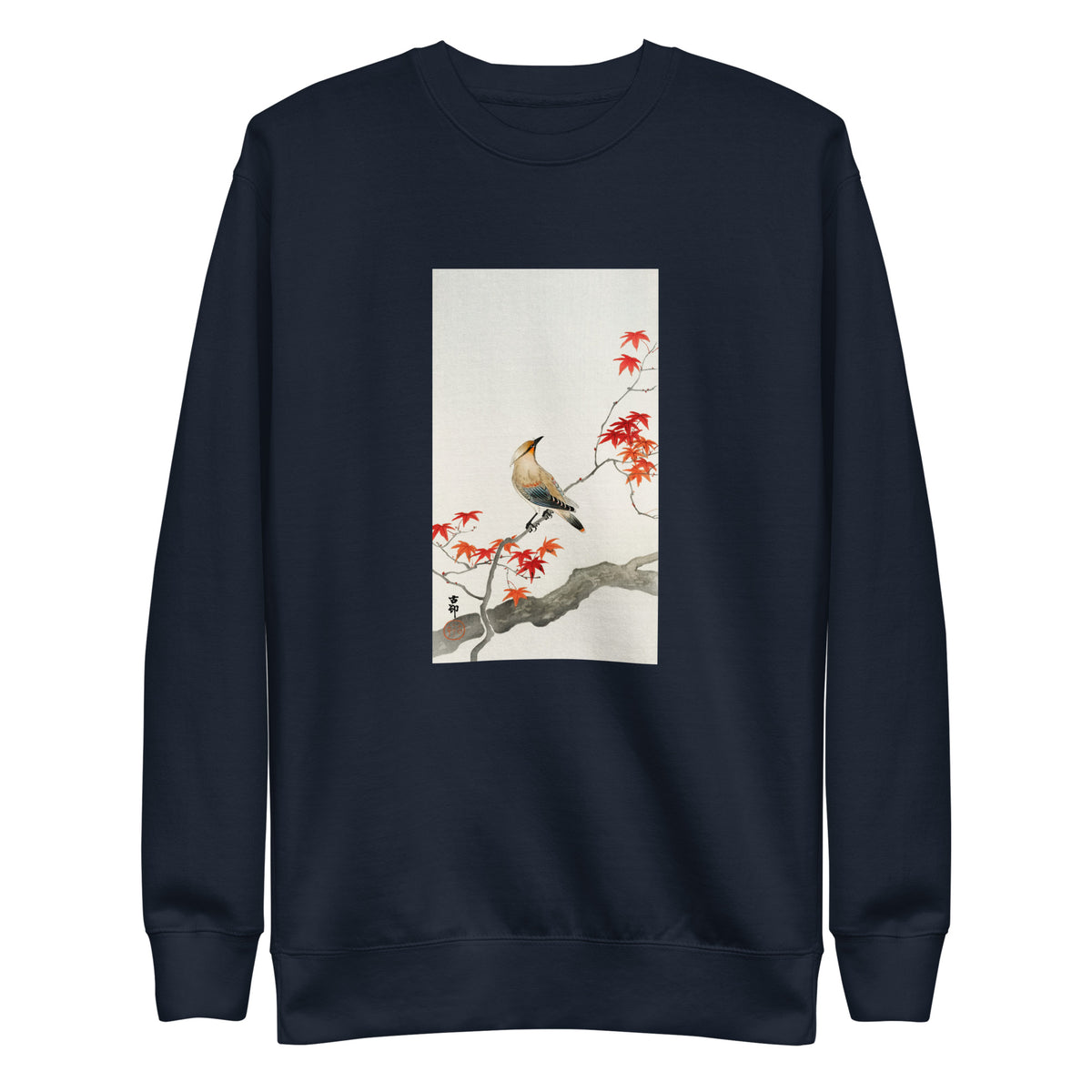 Navy Sweater Japanese Plague Bird On Maple - Ohara Koson 1900 Signature