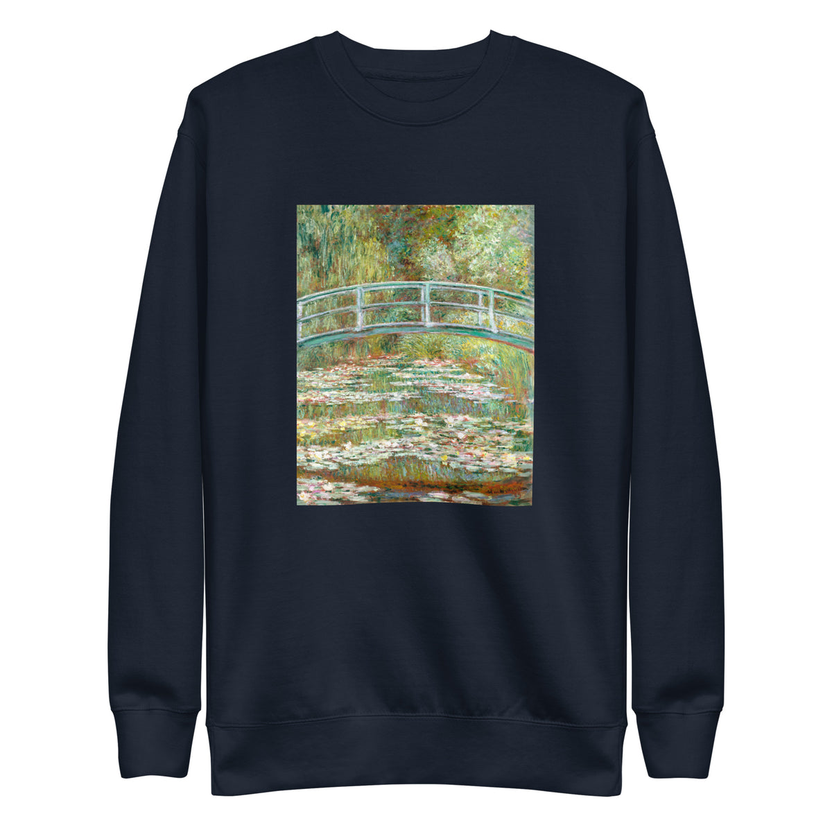 Navy Sweater Bridge Over A Pond Of Water Lilies Signature
