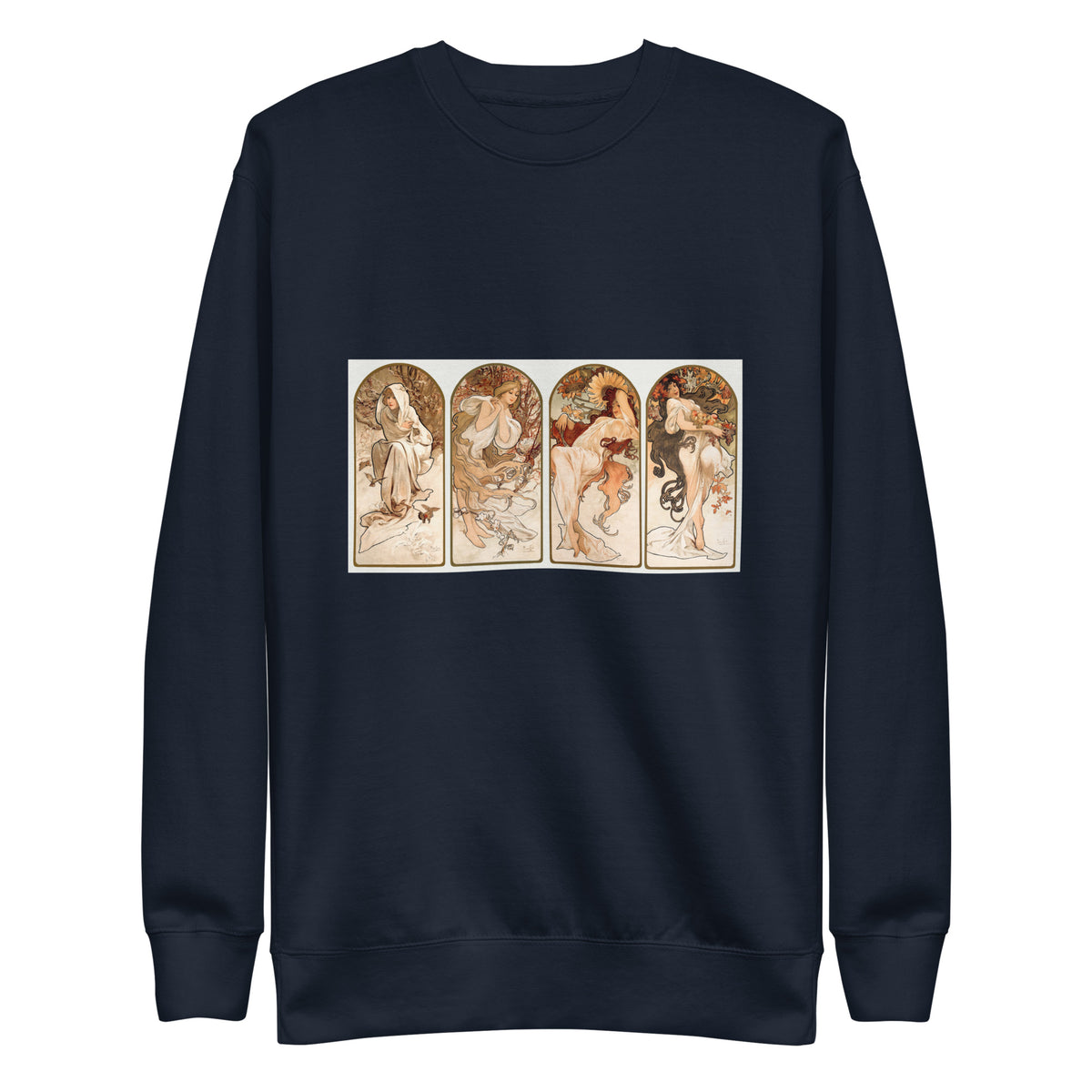 Navy Sweater Alphonse Maria Mucha S The Seasons Famous Art Nouveau Artwork Signature