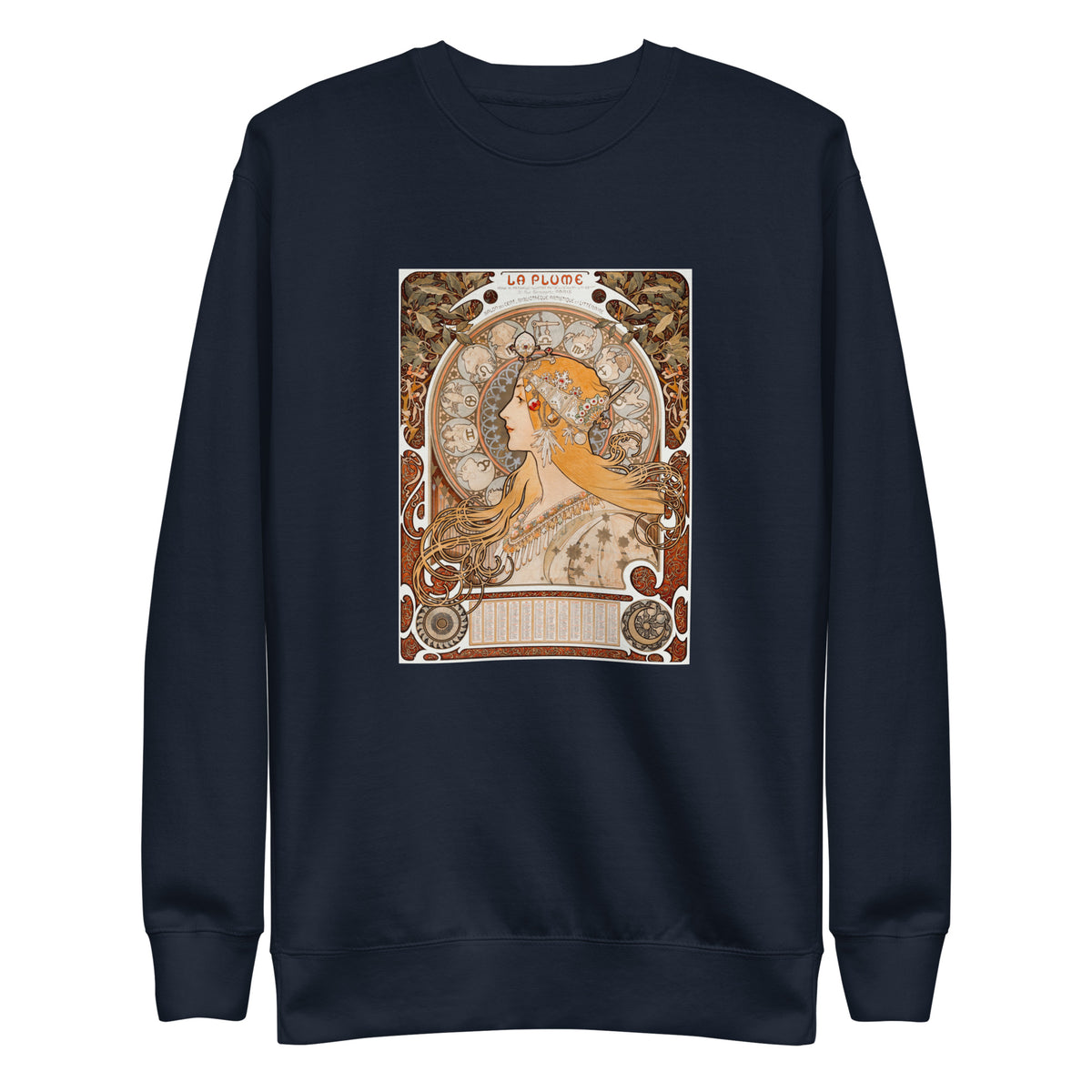 Navy Sweater Alphonse Maria Mucha S Zodiaque Or La Plume Famous Art Nouveau Artwork Signature