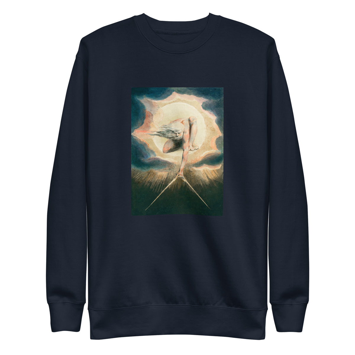 Navy Sweater Ancient Of Days Setting A Compass To The Earth Illustration - William Blake 1794 Signature