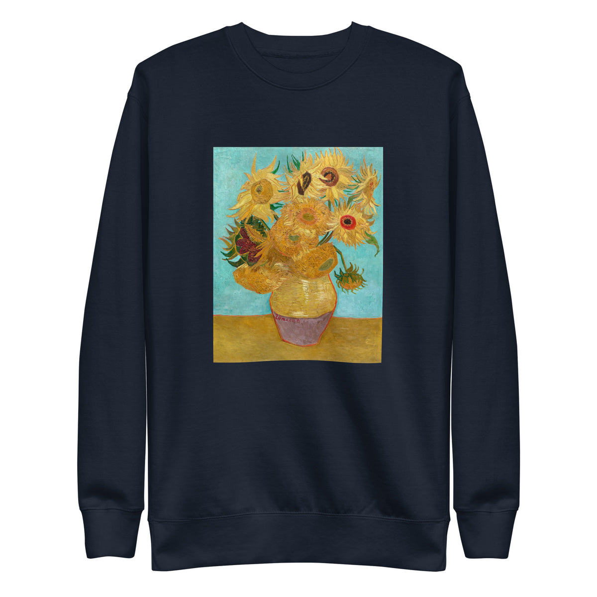Navy Sweater Vincent Van Gogh S Vase With Twelve Sunflowers Famous Painting Signature