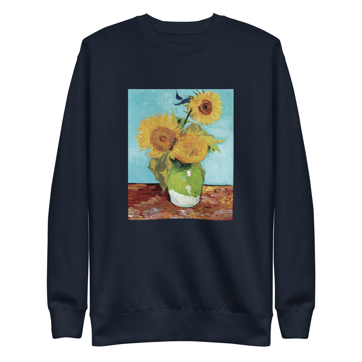 Navy Sweater Vincent Van Gogh S Vase With Three Sunflowers Famous Painting Signature