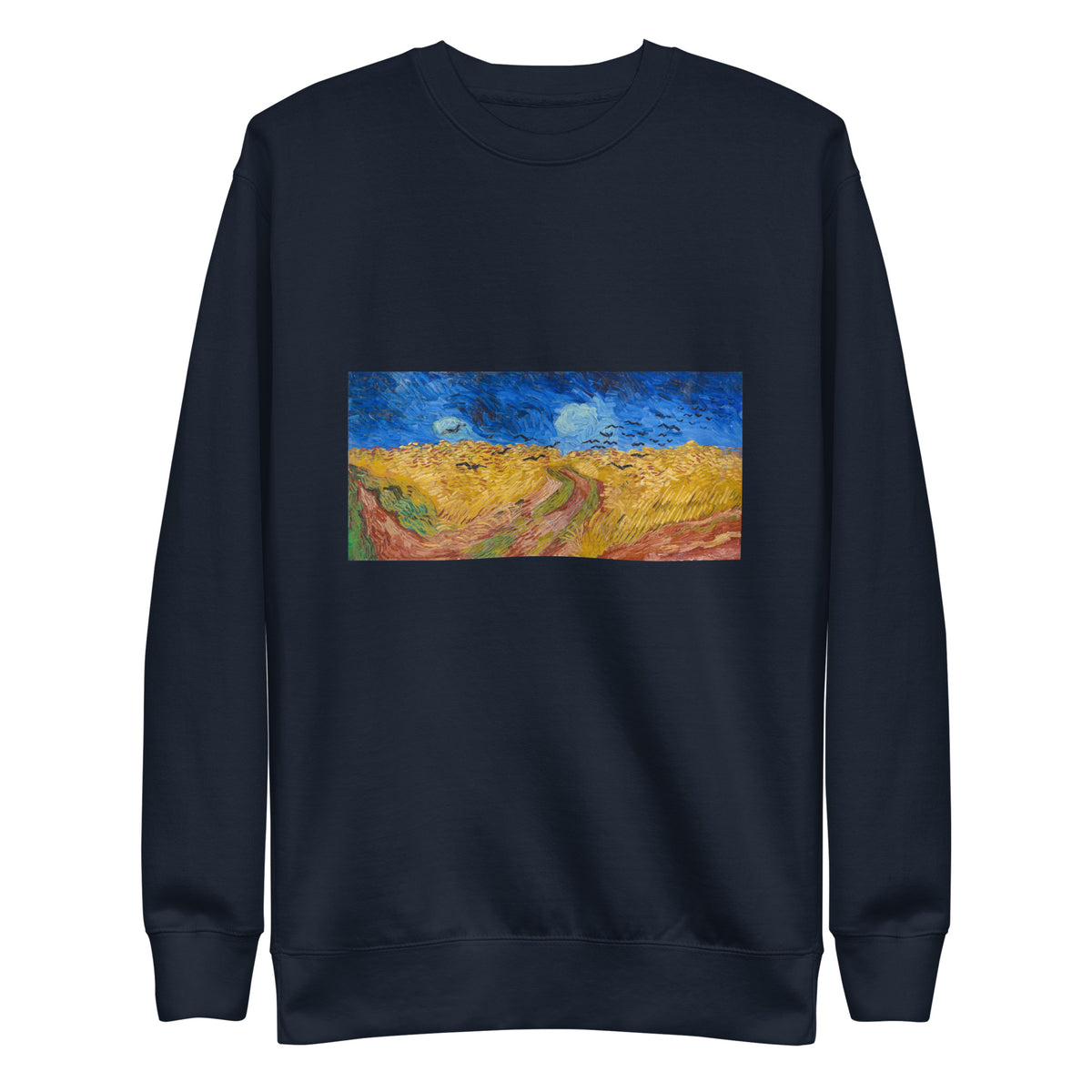 Navy Sweater Vincent Van Gogh S Wheatfield With Crows Famous Landscape Painting Signature