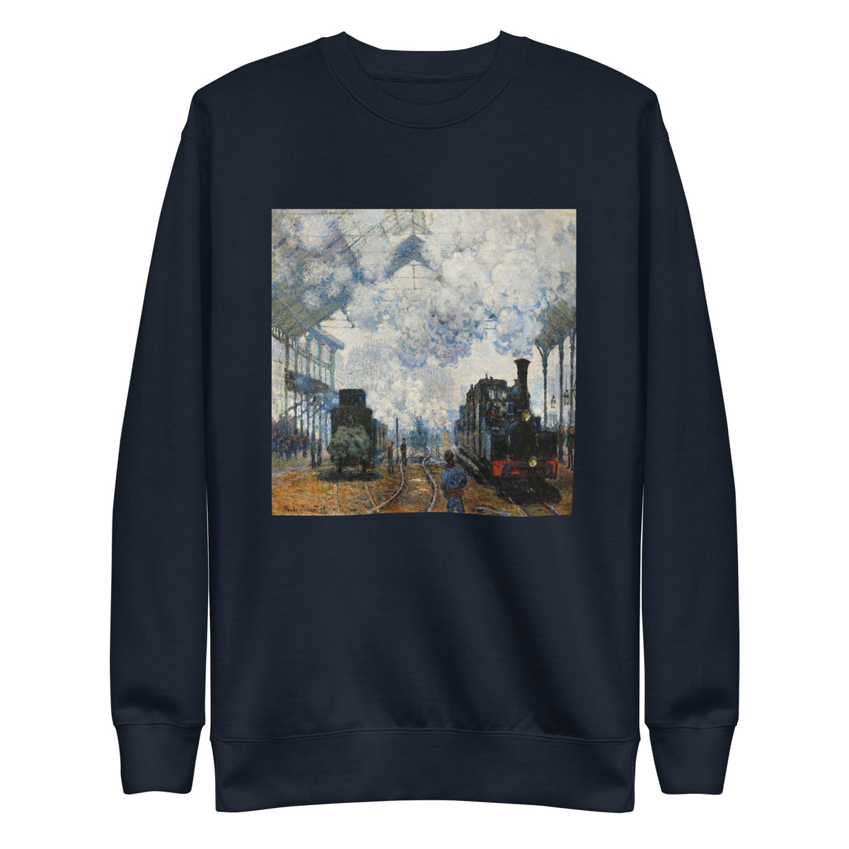 Navy Sweater Claude Monet S Arrival Of The Normandy Train Famous Painting Signature