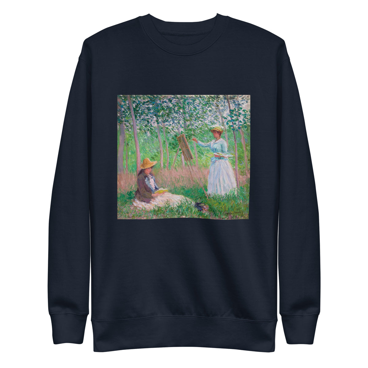 Navy Sweater In The Woods At Giverny Blanche Hoschede At Her Easel With Suzanne Hoschede Reading Signature