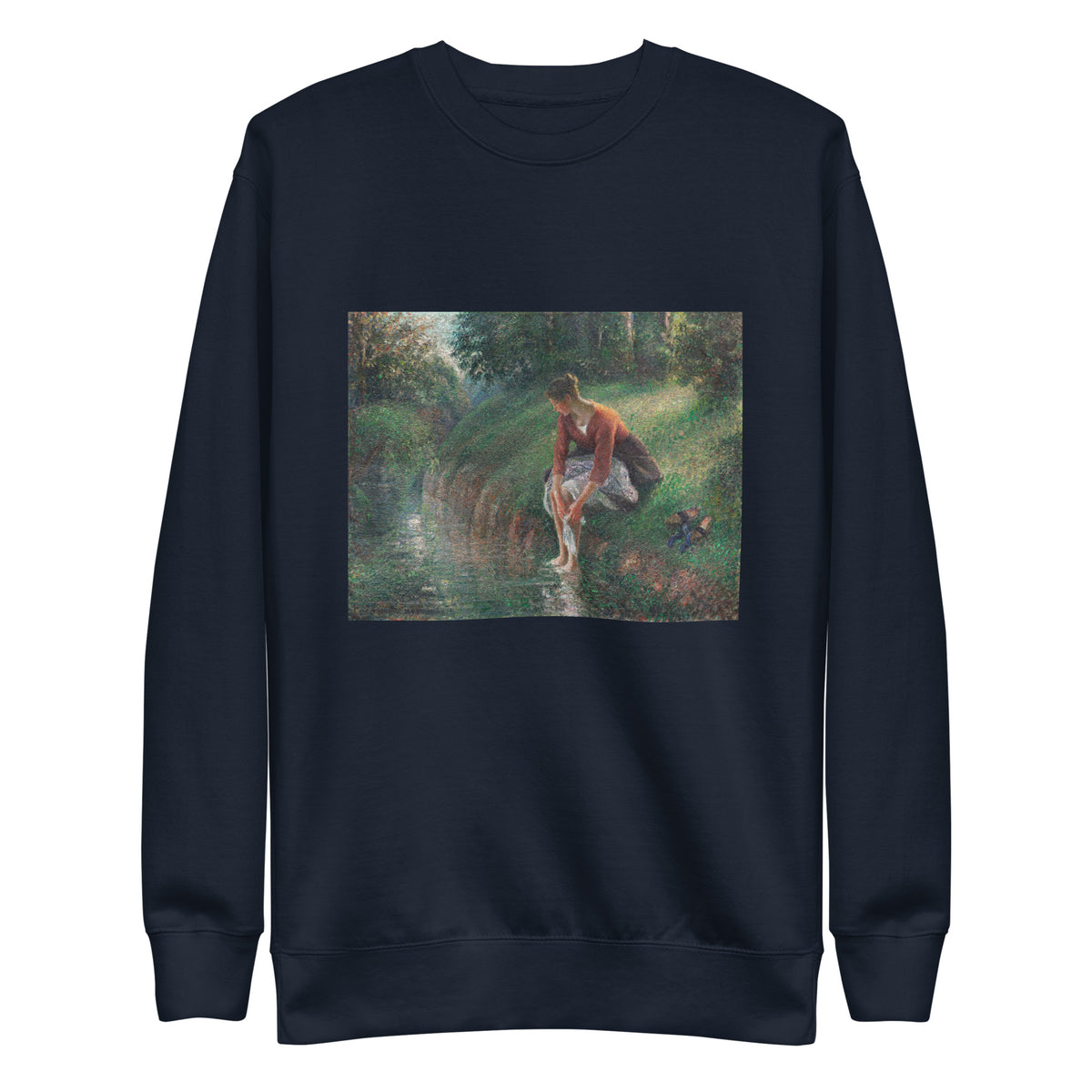 Navy Sweater Woman Bathing Her Feet In A Brook Signature