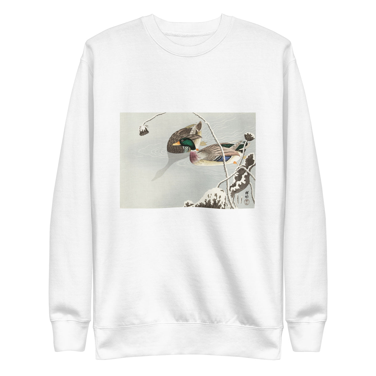 White Sweater Two Mallards Near A Snow-Covered Lotus - Ohara Koson 1925 Signature